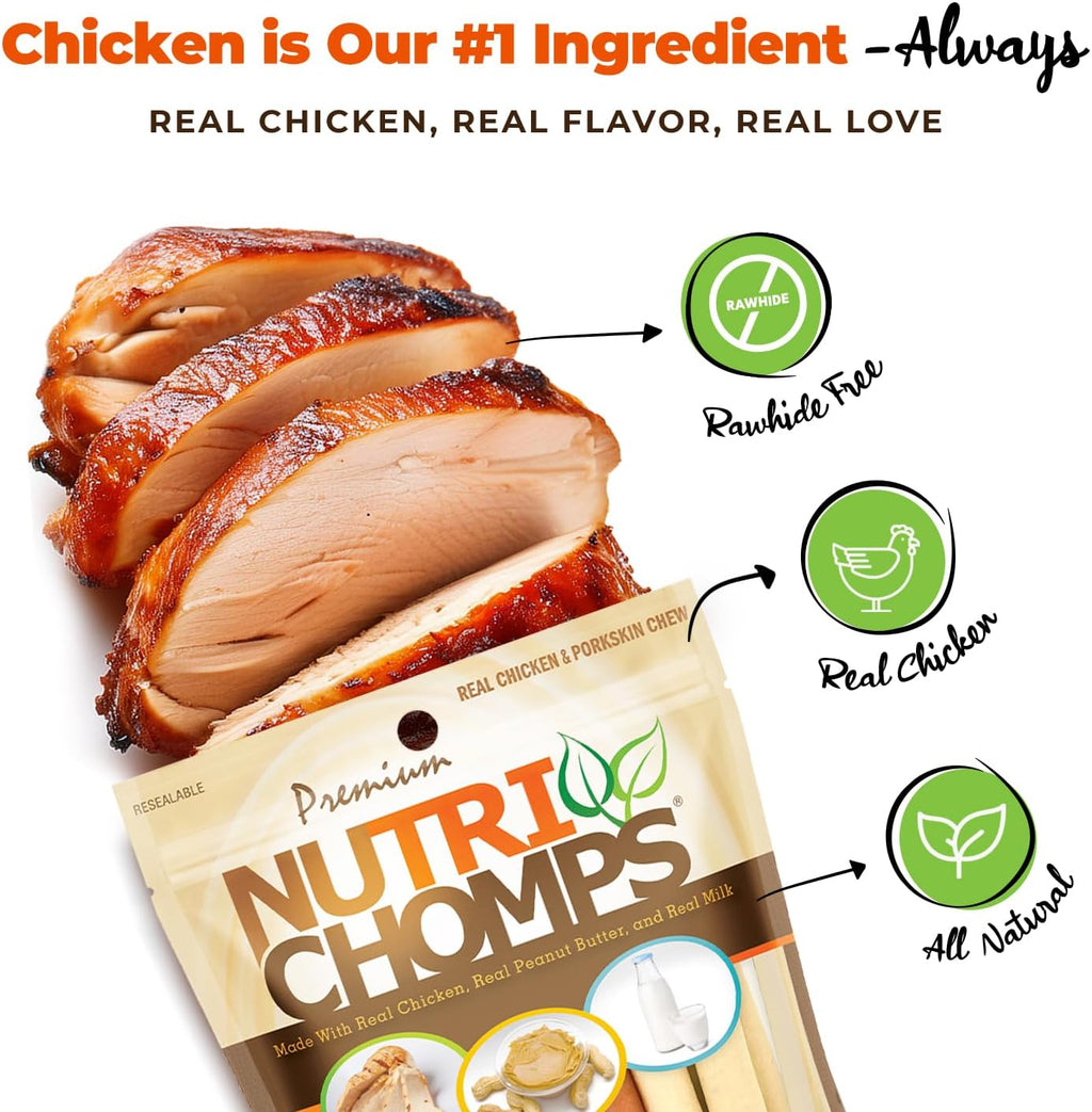 Nutrichomps Dog Chews, 5 Inch Twists, Real Chicken, Peanut Butter and Milk Flavors, 15 Count, Easy to Digest, Rawhide Free Dog Treats, Long Lasting, Vitamin and Mineral Enriched