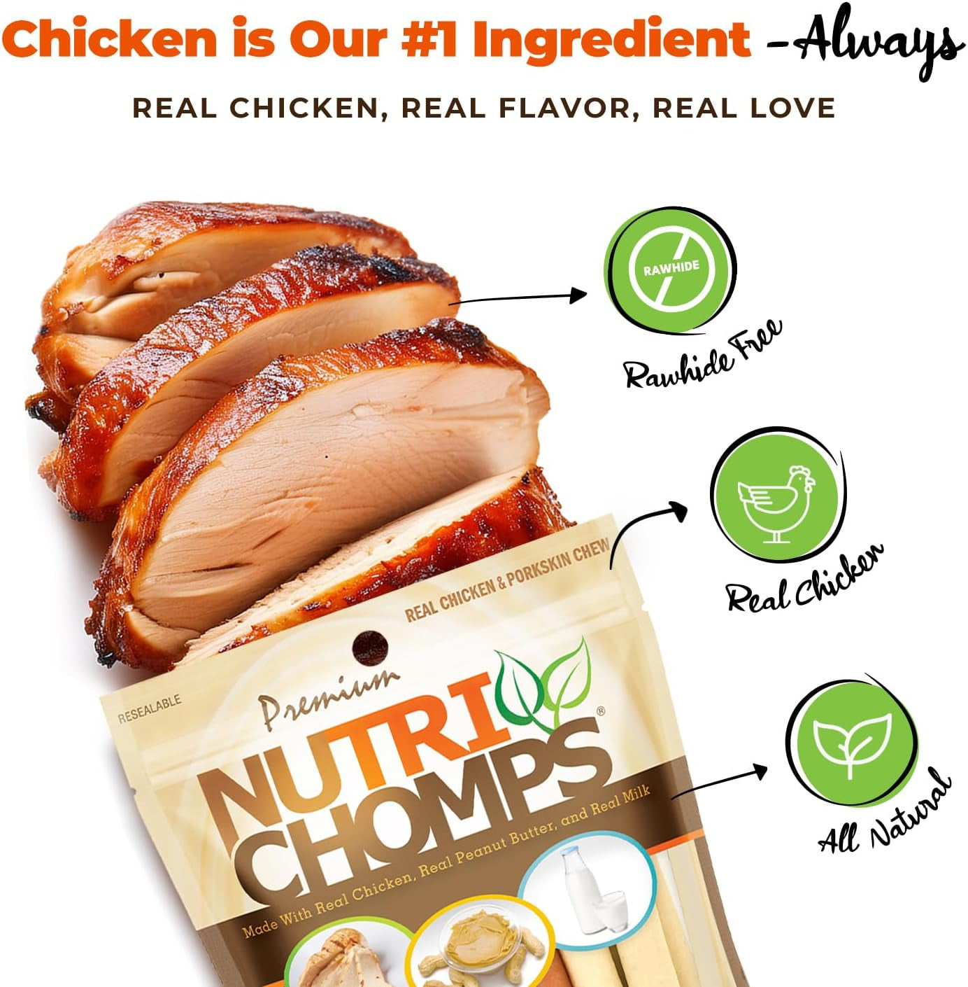 Nutrichomps Dog Chews, 5 Inch Twists, Real Chicken, Peanut Butter and Milk Flavors, 15 Count, Easy to Digest, Rawhide Free Dog Treats, Long Lasting, Vitamin and Mineral Enriched