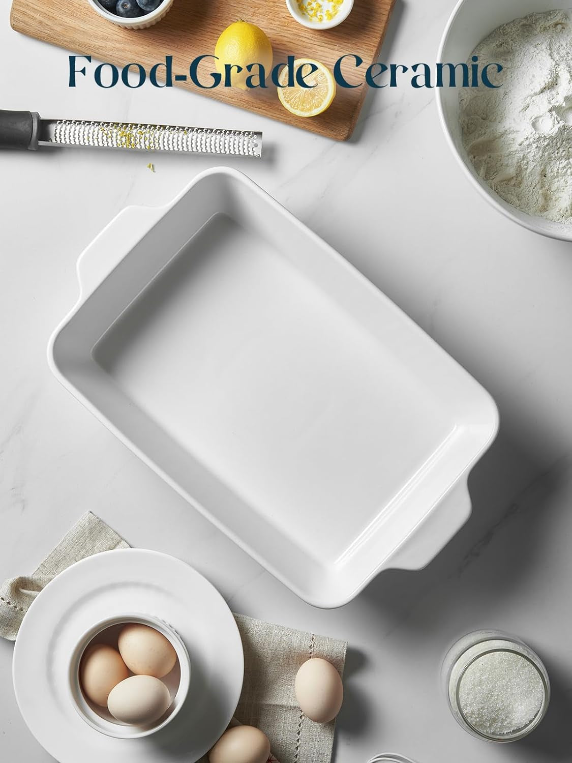Casserole Dish, 9X13 Ceramic Baking Dish, Large Lasagna Pan Deep for Oven, 4.2 Quarts Baking Pan with Handles, Oven Safe and Durable Bakeware for Lasagna, Home Decor, Wedding Gift, Soft White