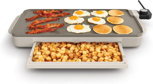 10" X 20" Electric Griddle with Warming Tray, Evergood™ Ceramic Nonstick Coating & Removable Temperature Probe, Dishwasher-Safe Drip Tray & Cool Touch Handles, 1500 Watt, Oatmilk