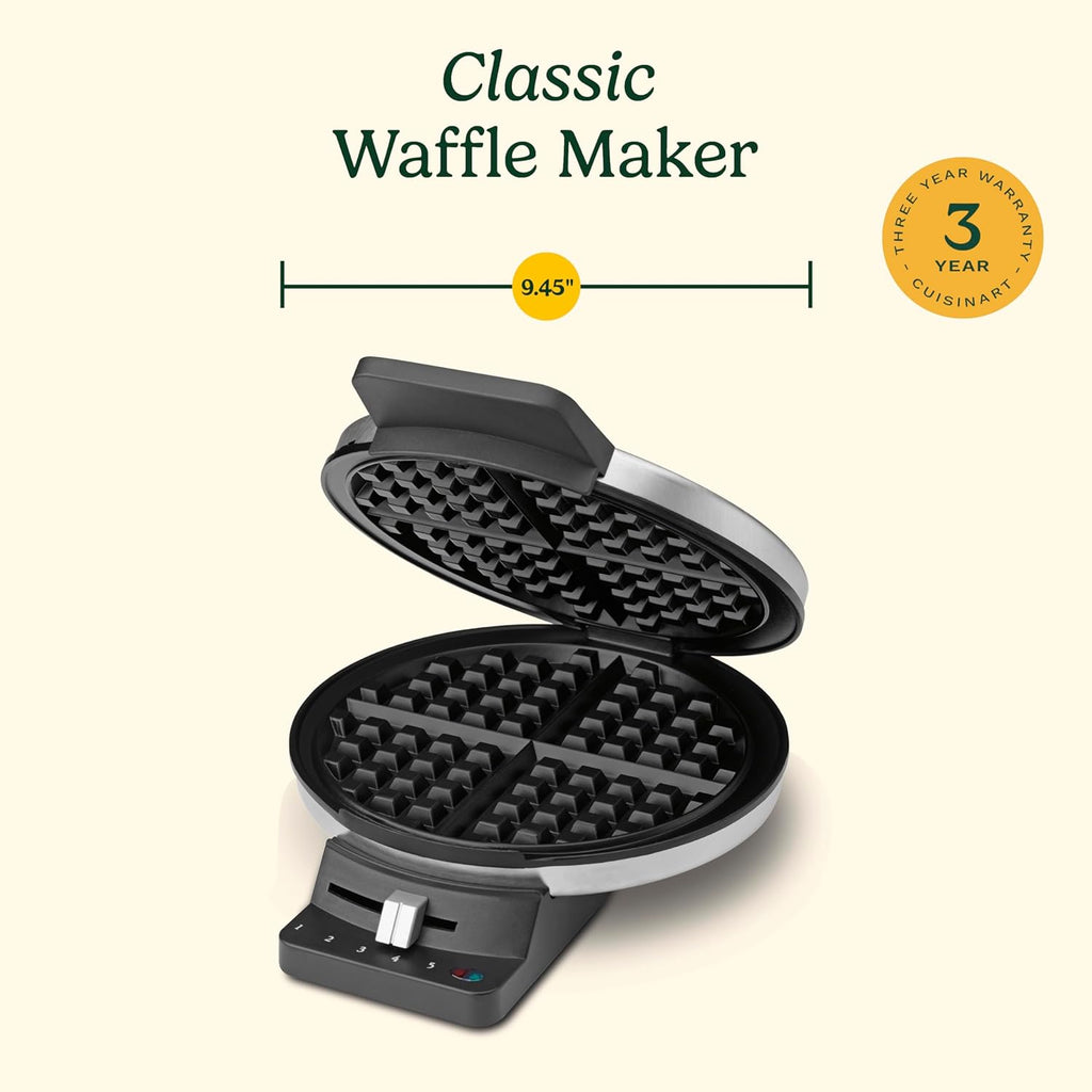 Waffle Maker, 1250W round Classic Waffle Iron, 5-Setting Adjustable Browning Control, WMR-CANAS, Brushed Stainless