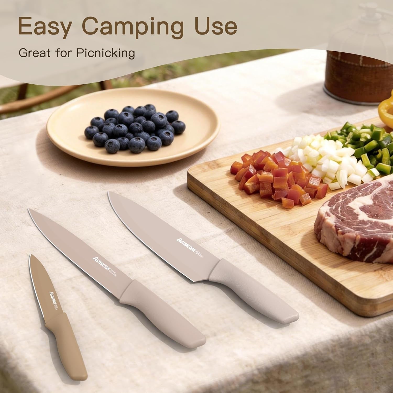 Knife Set, 13 Pieces Kitchen Knives Set with Healthy Anti-Rust Coating, Dishwasher Safe, Stainless Steel Chef Knife Sets with 6 Blade Guards, Perfect Holiday Gifts for Kitchen