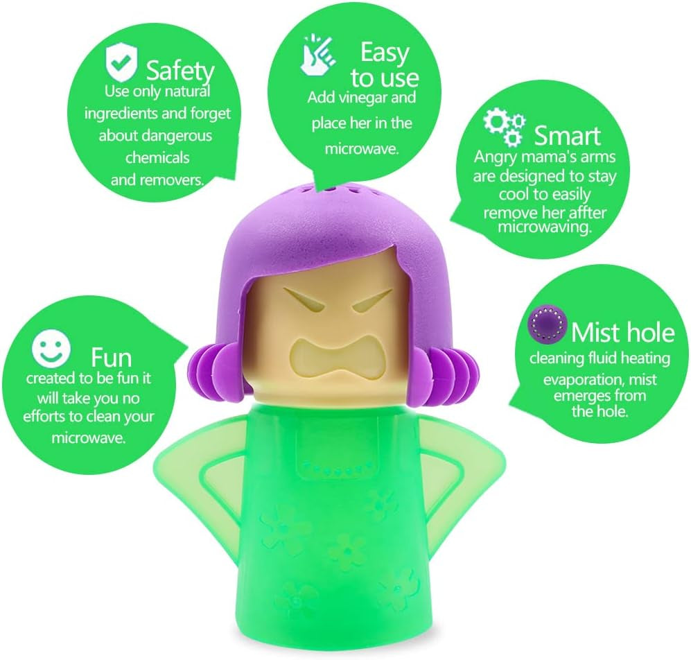 Microwave Cleaner, Angry Mama Microwave Cleaner Microwave Oven Steam Cleaner Easily Clean in Minutes Cleans Add Vinegar and Water for Home or Office with English Manual (Green)