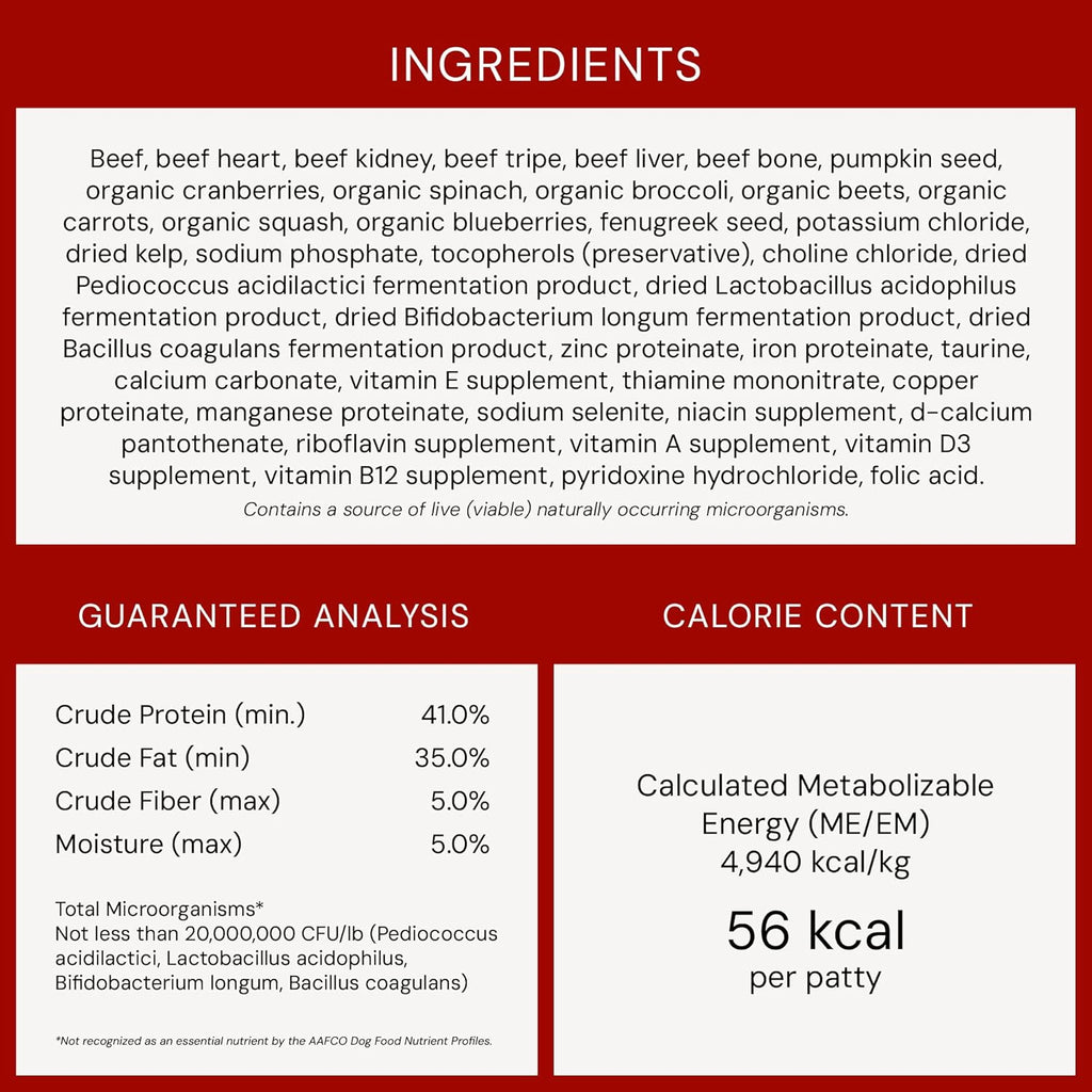 Freeze-Dried Raw Dinner Patties - Beef Recipe - High Protein Grain-Free Puppy & Dog Food - Perfect for Picky Eaters - 25 Oz