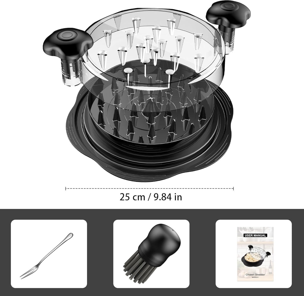 Chicken Shredder Tool Twist Large Chicken Breast Shredder with Brush&Fork, Visible Meat Shredder Machine, Strong Anti-Slip Strip, Ergonomic Handle, BPA Free, Suitable for Pork Beef Chicken