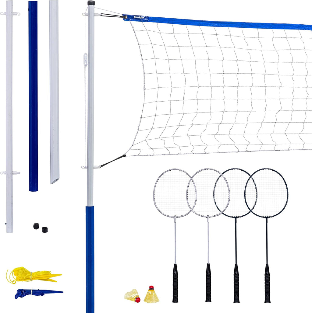 Franklin Sports Badminton Set - Portable Badminton Set - Adult and Kids Badminton Net - Perfect Backyard/Lawn Game - Includes 4 Badminton Racquets - Recreational