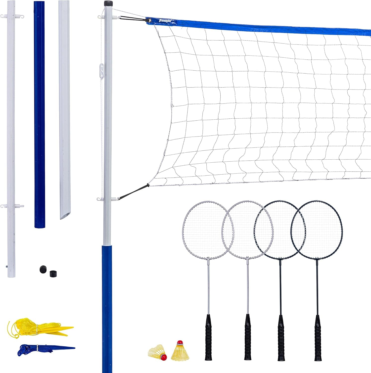 Franklin Sports Badminton Set - Portable Badminton Set - Adult and Kids Badminton Net - Perfect Backyard/Lawn Game - Includes 4 Badminton Racquets - Recreational
