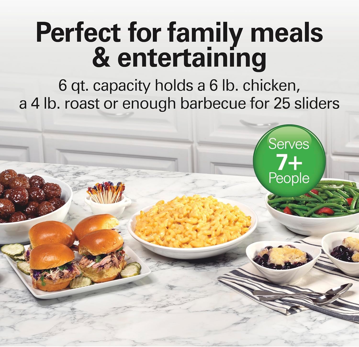 6-Quart Slow Cooker with 3 Cooking Settings, Dishwasher-Safe Stoneware Crock & Glass Lid, Silver (33665G)