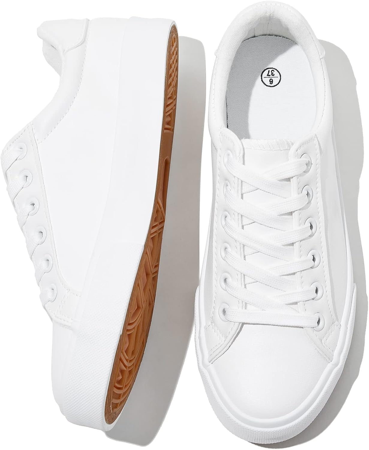 Womens White Tennis Shoes PU Leather Sneakers Casual Walking Shoes for Women