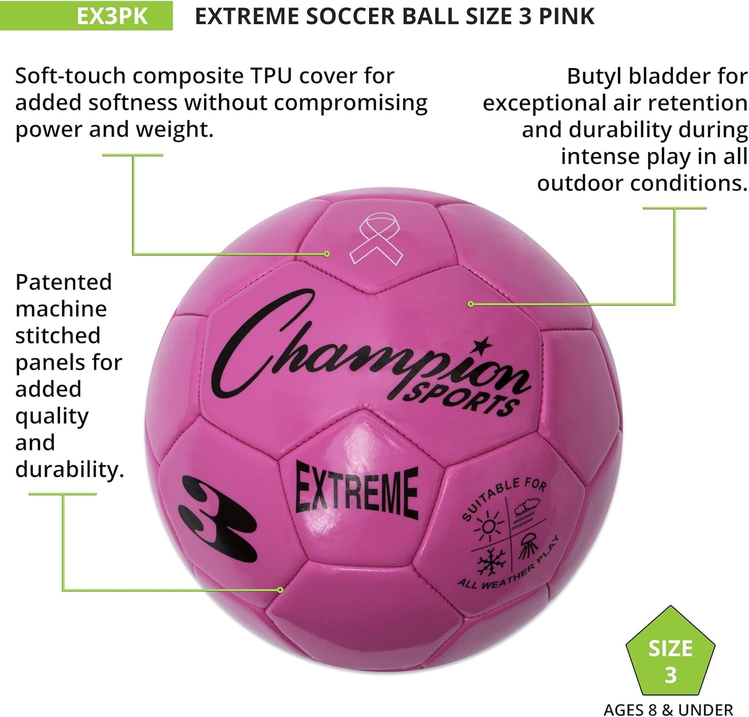 Extreme Series Soccer Ball – Sizes 3, 4, 5, Soft Touch, All Weather, High Air Retention, Youth & Adult League Balls for Training, Games, Outdoor & Indoor Play, Multiple Colors