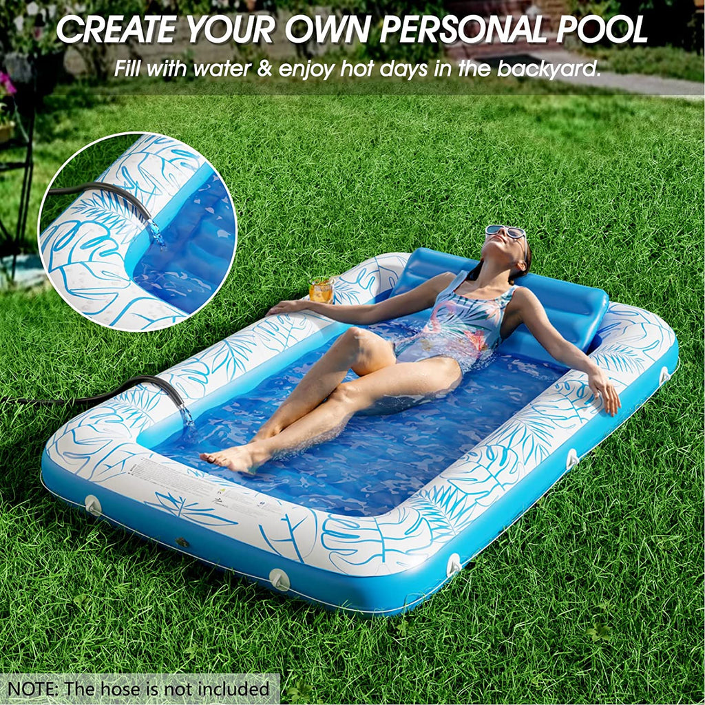 Inflatable Tanning Pool Lounger Float -  4 in 1 Sun Tan Tub Sunbathing Pool Lounge Raft Floatie Toys Water Filled Tanning Bed Mat Pad for Adult Blow up Kiddie Pool Kids Ball Pit Pool (L)