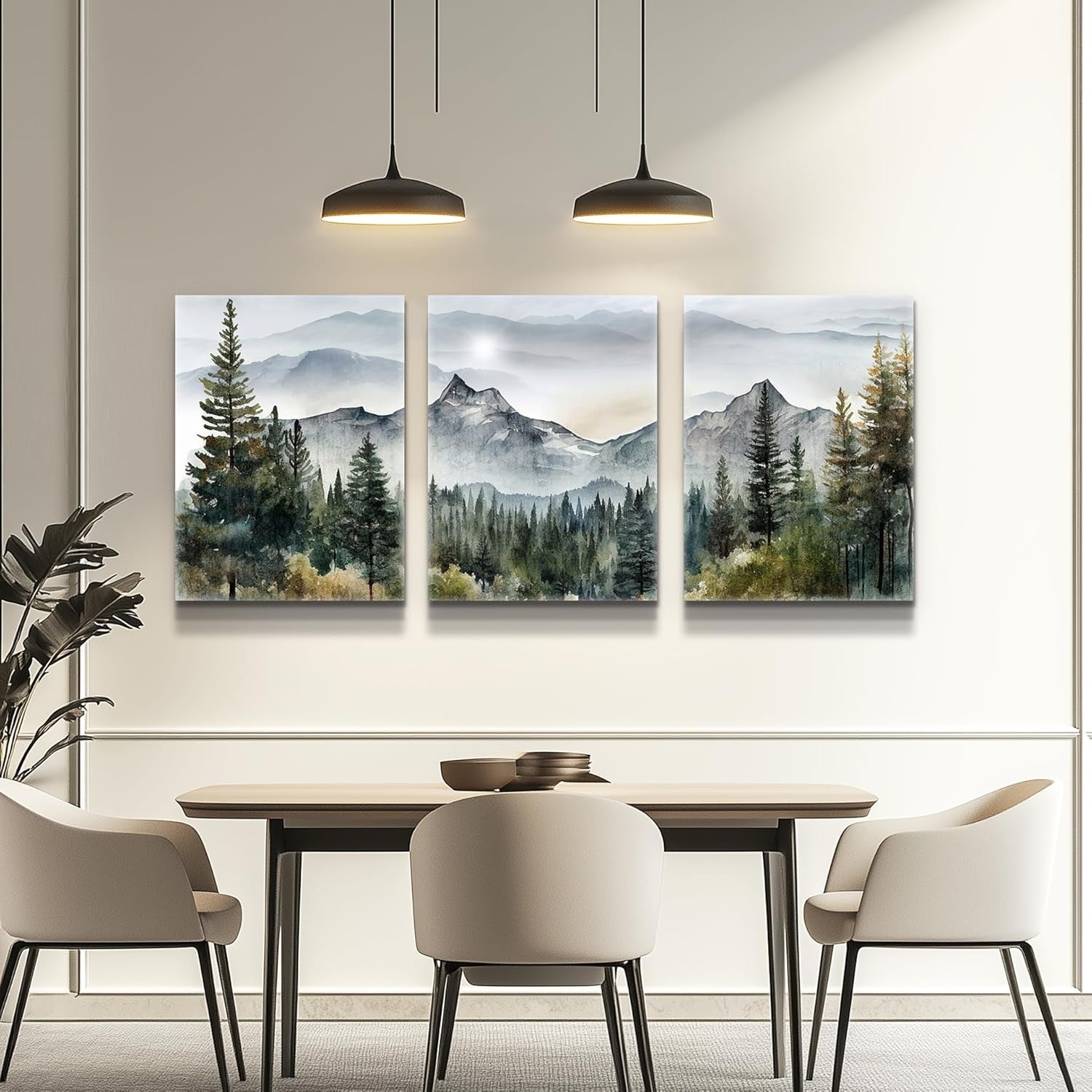 Wall Art for Living Room Modern Wall Decor for Bedroom Office Decor Abstract Mountain Forest Landscapes Ink Painting 3 Piece Framed Canvas Art Prints Ready to Hang Wall Pictures Home Decor
