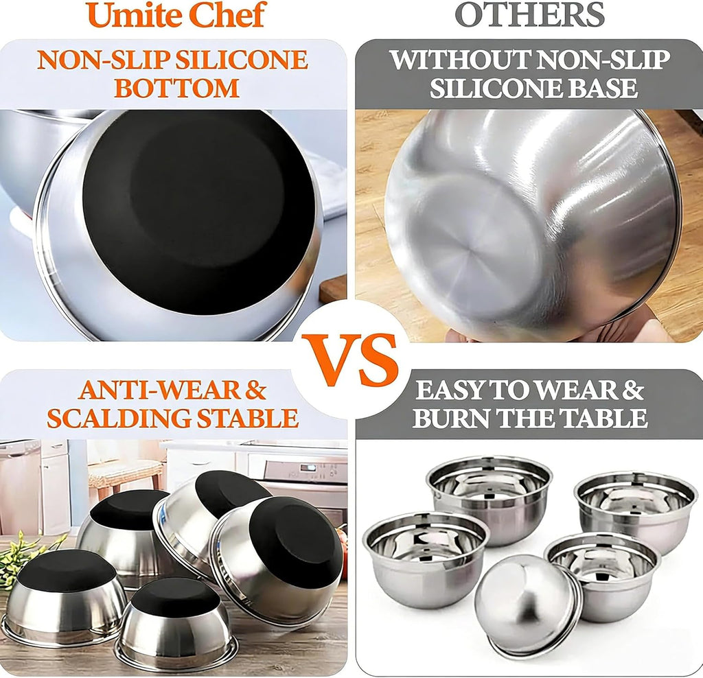 Thickened Heavy-Duty 26Pcs Stainless Steel Bowl, Mixing Bowl Set with Lid, Grater Attachment, Non-Slip Bottom and Kitchen Gadget Set, Sizes 7, 4, 2.5, 2.0, 1.5, 1QT, Ideal for Mixing and Serving