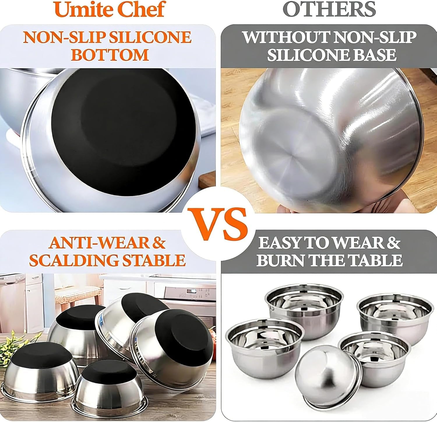 Thickened Heavy-Duty 26Pcs Stainless Steel Bowl, Mixing Bowl Set with Lid, Grater Attachment, Non-Slip Bottom and Kitchen Gadget Set, Sizes 7, 4, 2.5, 2.0, 1.5, 1QT, Ideal for Mixing and Serving