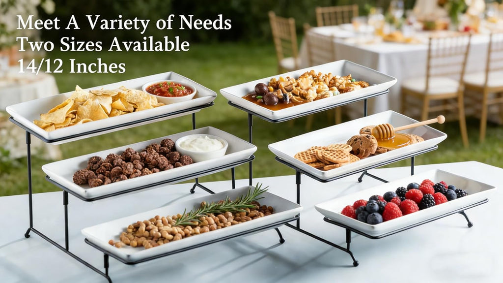 3 Tier Serving Trays Stand Porcelain Serving Platters 12 Inch White Serving Plates Dinner Platters for Appetizer Snack Fruit Cup Cake Tray Display Serving Dishes for Entertaining