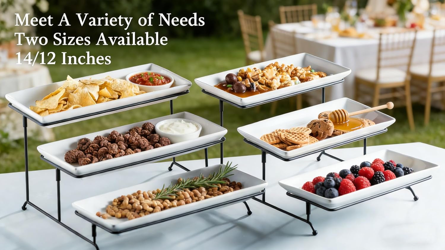 3 Tier Serving Trays Stand Porcelain Serving Platters 12 Inch White Serving Plates Dinner Platters for Appetizer Snack Fruit Cup Cake Tray Display Serving Dishes for Entertaining