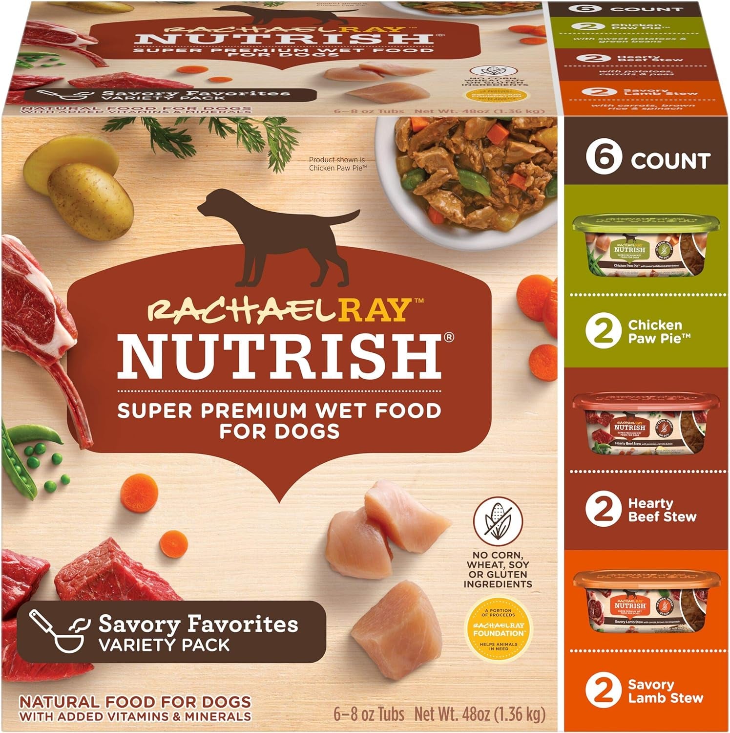 Rachael Ray Premium Natural Wet Dog Food, Savory Favorites Variety Pack, 8 Ounce Tub (Pack of 6)