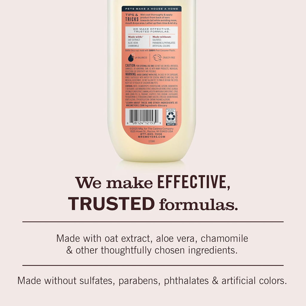 MRS. MEYER'S Clean Day 3 in 1 Dog Shampoo, White Peach Scent, 14Oz