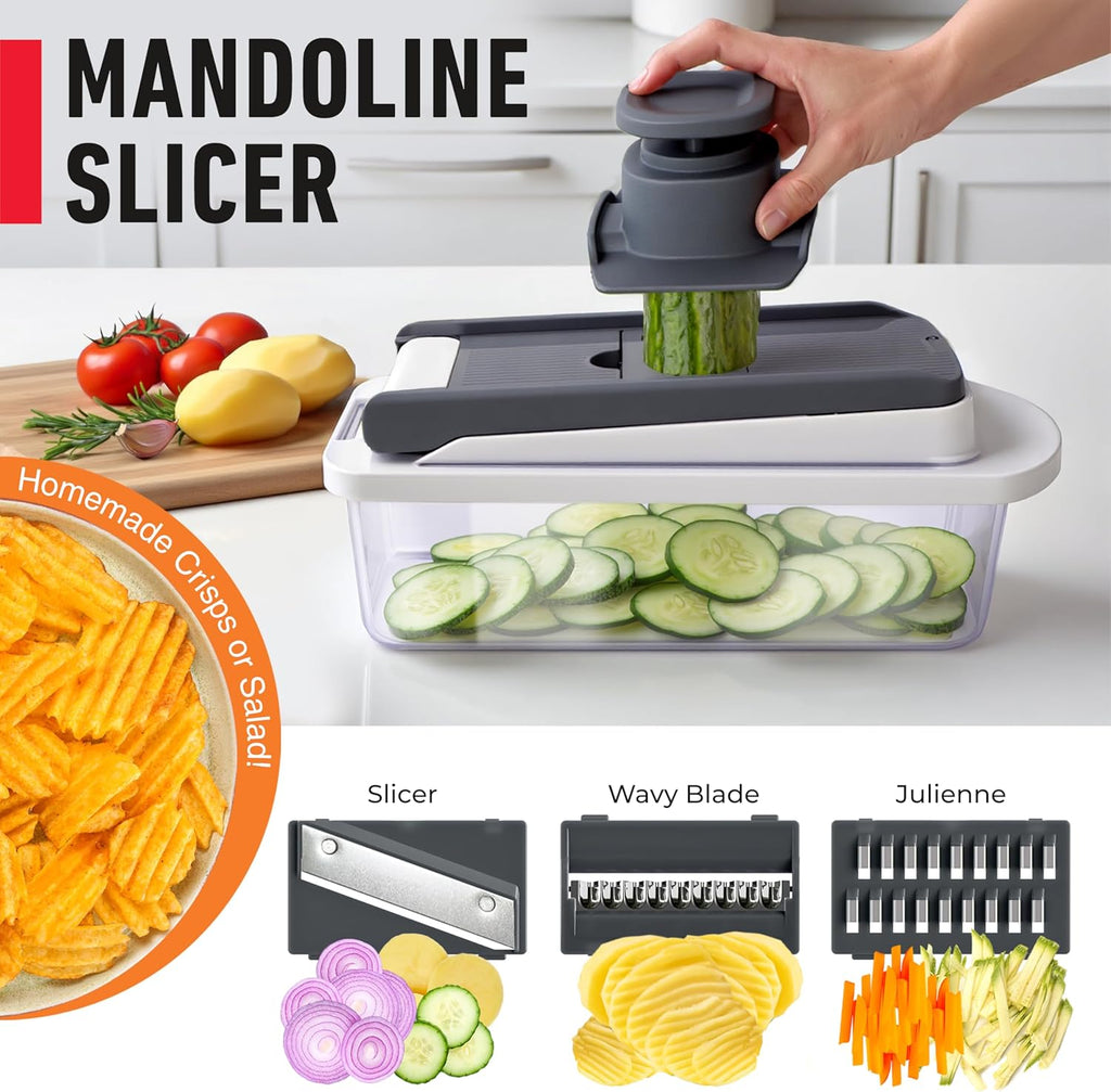 the Real Original Pro Chopper since 2013 Vegetable Chopper Mandoline Slicer, 8 Blade Food Veggie Chopper Onion Vegetable Cutter with Container, Kitchen Gadgets & Essentials, (10 in 1)