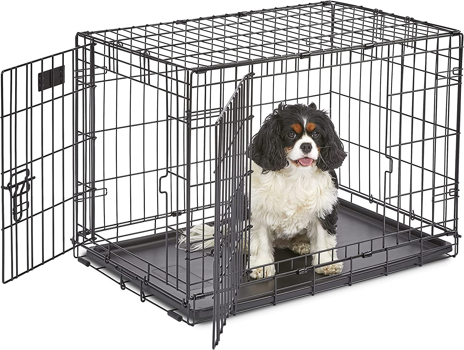 30-Inch Icrate for Medium Breeds, 21-40 Lbs, Single Door Folding Dog Crate with Divider Panel, Leak-Proof Tray & Secure Latch, Portable, Durable & Easy to Assemble