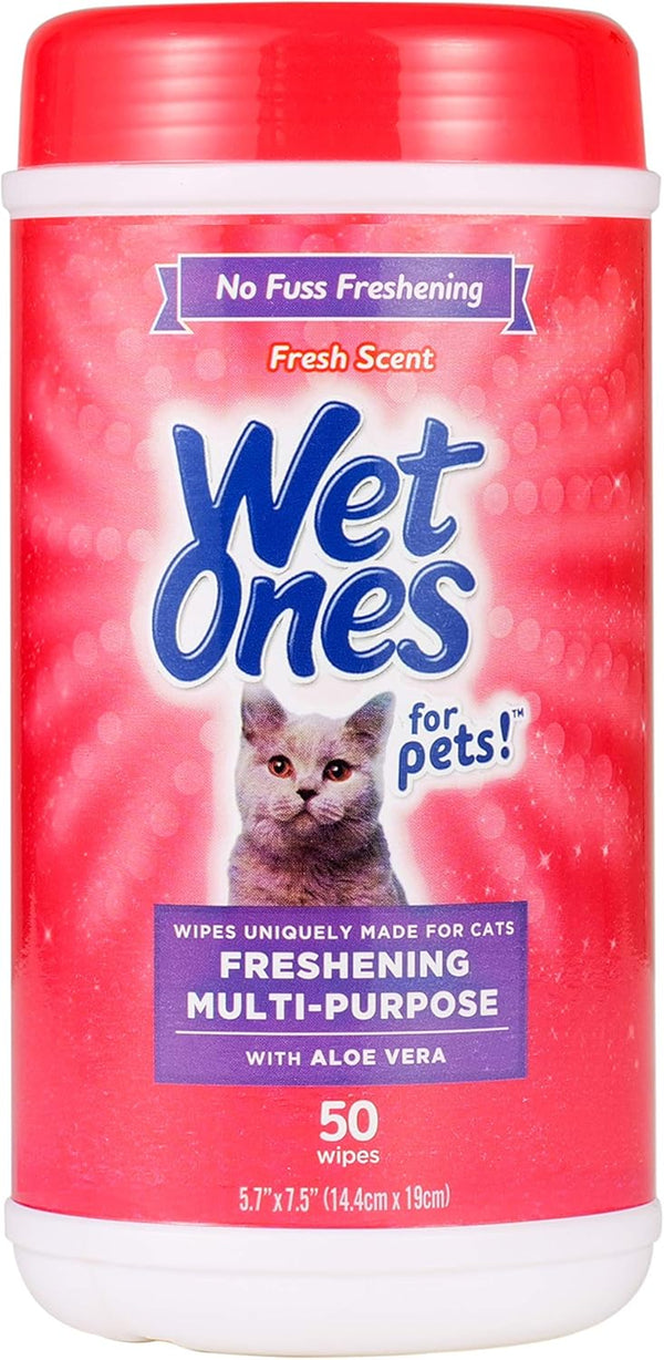 for Cats Freshening Wipes, Multi-Purpose Cat Grooming Wipes with Aloe Vera, Helps Remove Dirt, Odor, and Dander between Baths, Fresh Scent, 50 Count