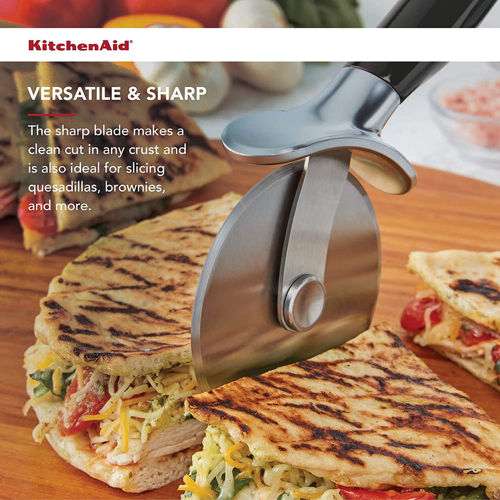 Kitchenaid Classic Pizza Wheel with Sharp Blade for Cutting through Crusts, Pies and More, Built in Finger Guard for Safety and Comfort Grip to Protect Fingers, Dishwasher Safe, 9-Inch, Black