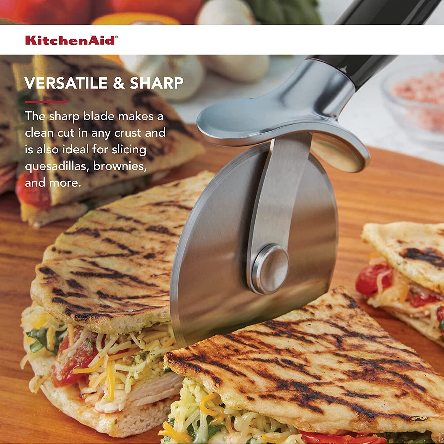 Kitchenaid Classic Pizza Wheel with Sharp Blade for Cutting through Crusts, Pies and More, Built in Finger Guard for Safety and Comfort Grip to Protect Fingers, Dishwasher Safe, 9-Inch, Black