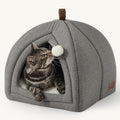 Bedsure Cat Beds for Indoor Cats - 2 in 1 Cat Cave House Tent for Kittens and Small Pets with Removable Washable Cushioned Pillow, Foldable Kitten Hideaway with Non-Slip Bottom, Grey, 16 Inches