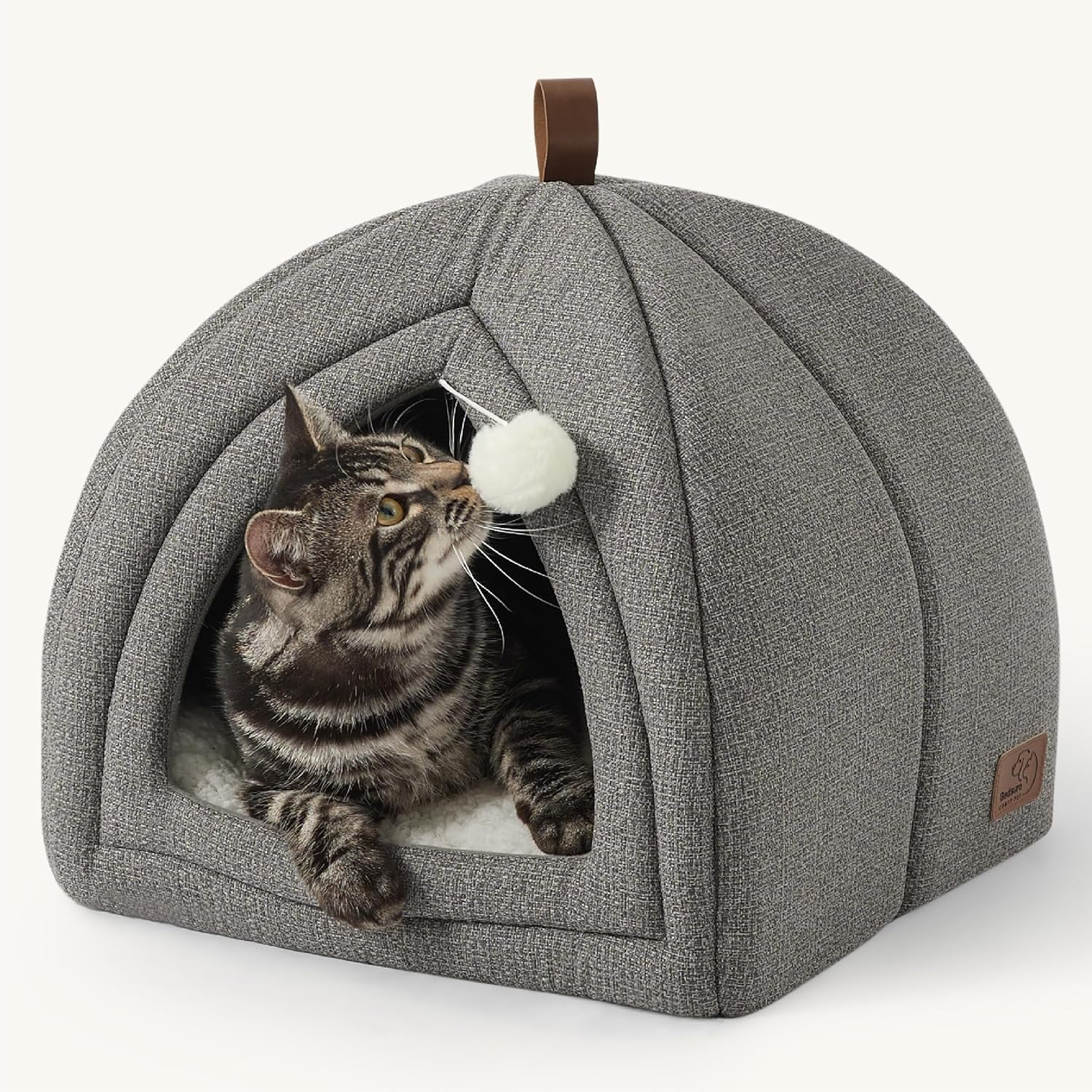 Bedsure Cat Beds for Indoor Cats - 2 in 1 Cat Cave House Tent for Kittens and Small Pets with Removable Washable Cushioned Pillow, Foldable Kitten Hideaway with Non-Slip Bottom, Grey, 16 Inches