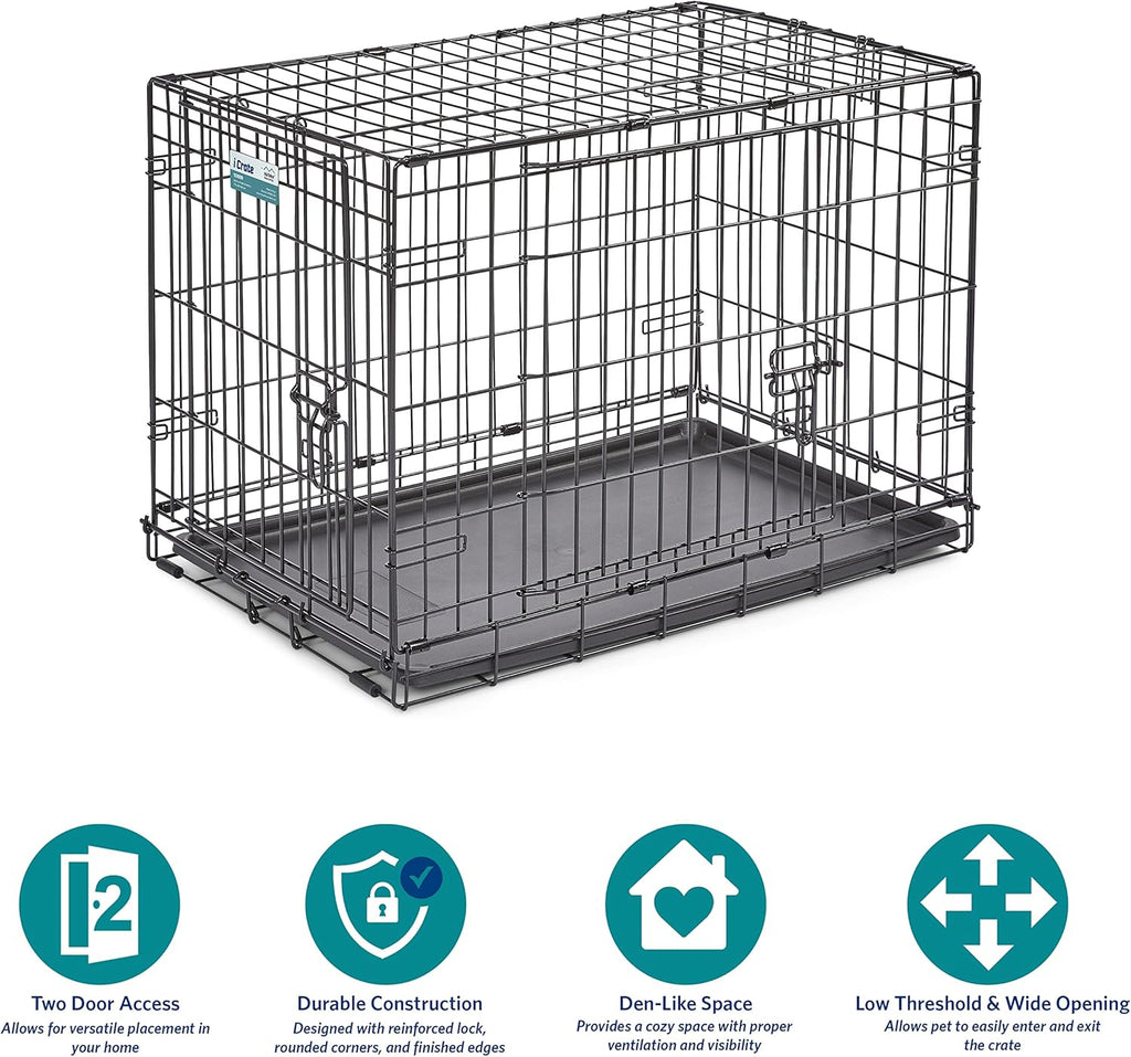 30-Inch Icrate for Medium Breeds, 21-40 Lbs, Single Door Folding Dog Crate with Divider Panel, Leak-Proof Tray & Secure Latch, Portable, Durable & Easy to Assemble