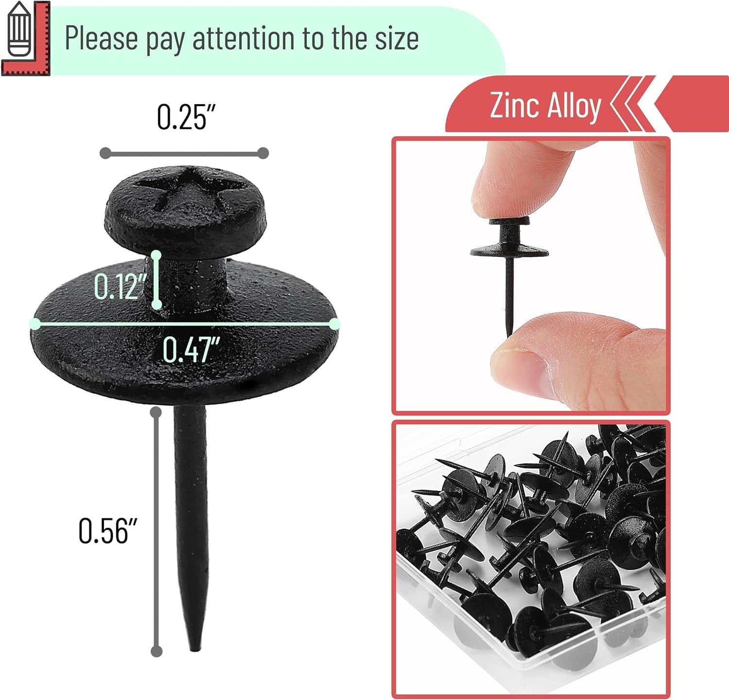 - Double Headed Picture Hanging Nails, 50 Pack, Black, Push Pins for Wall