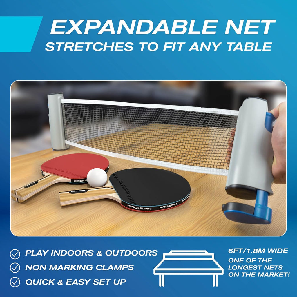 Portable Ping Pong Set with Retractable Ping Pong Net for Any Table, All-In-One Table Tennis Set with Ping Pong Paddles, Balls & Case, Table Top Family Game