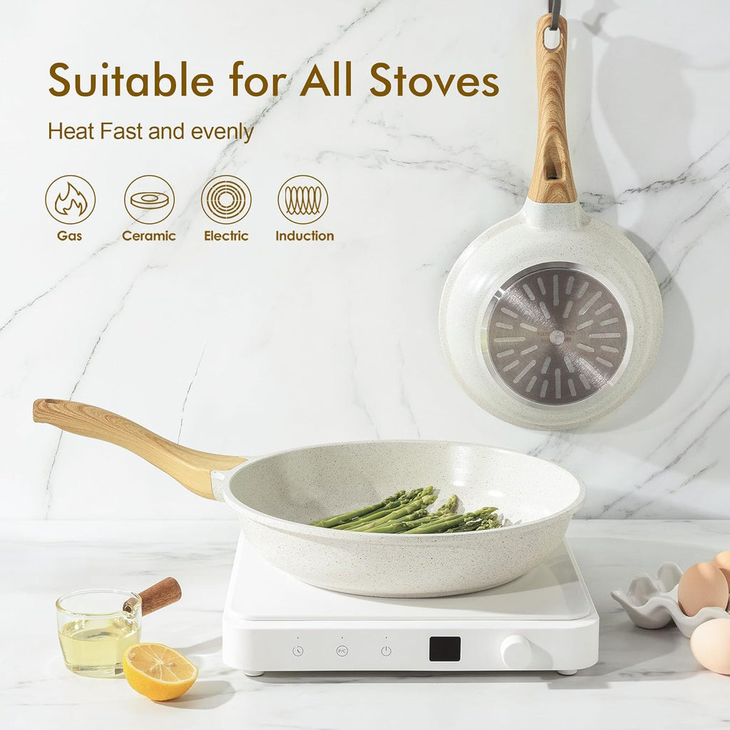 Nonstick Ceramic Frying Pan Skillet, 9.5 Inch Omelet Pan, Healthy Non Toxic Chef Pan, Induction Compatible Egg Pan with Heat Resistant Handle, Pfas-Free