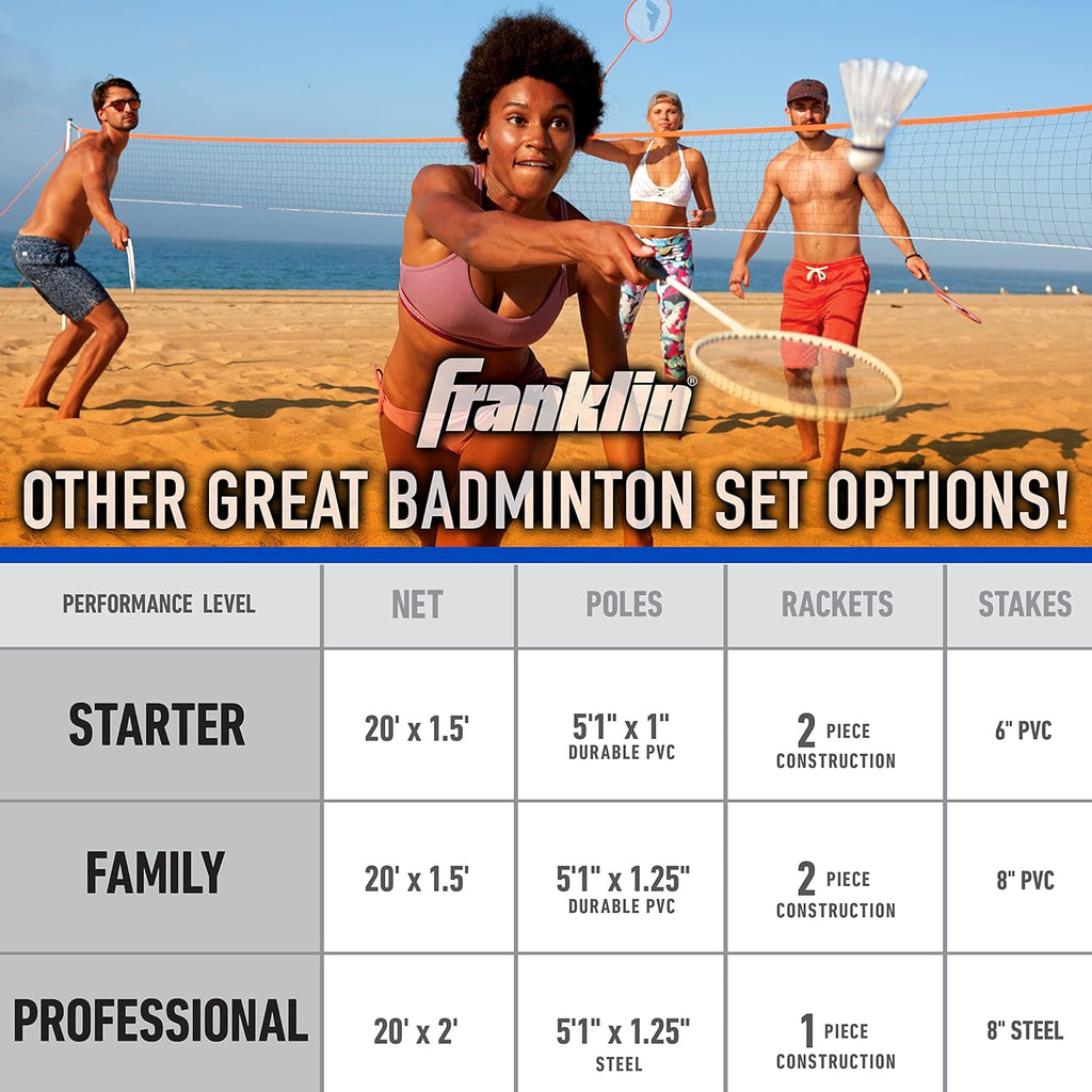 Franklin Sports Badminton Set - Portable Badminton Set - Adult and Kids Badminton Net - Perfect Backyard/Lawn Game - Includes 4 Badminton Racquets - Recreational