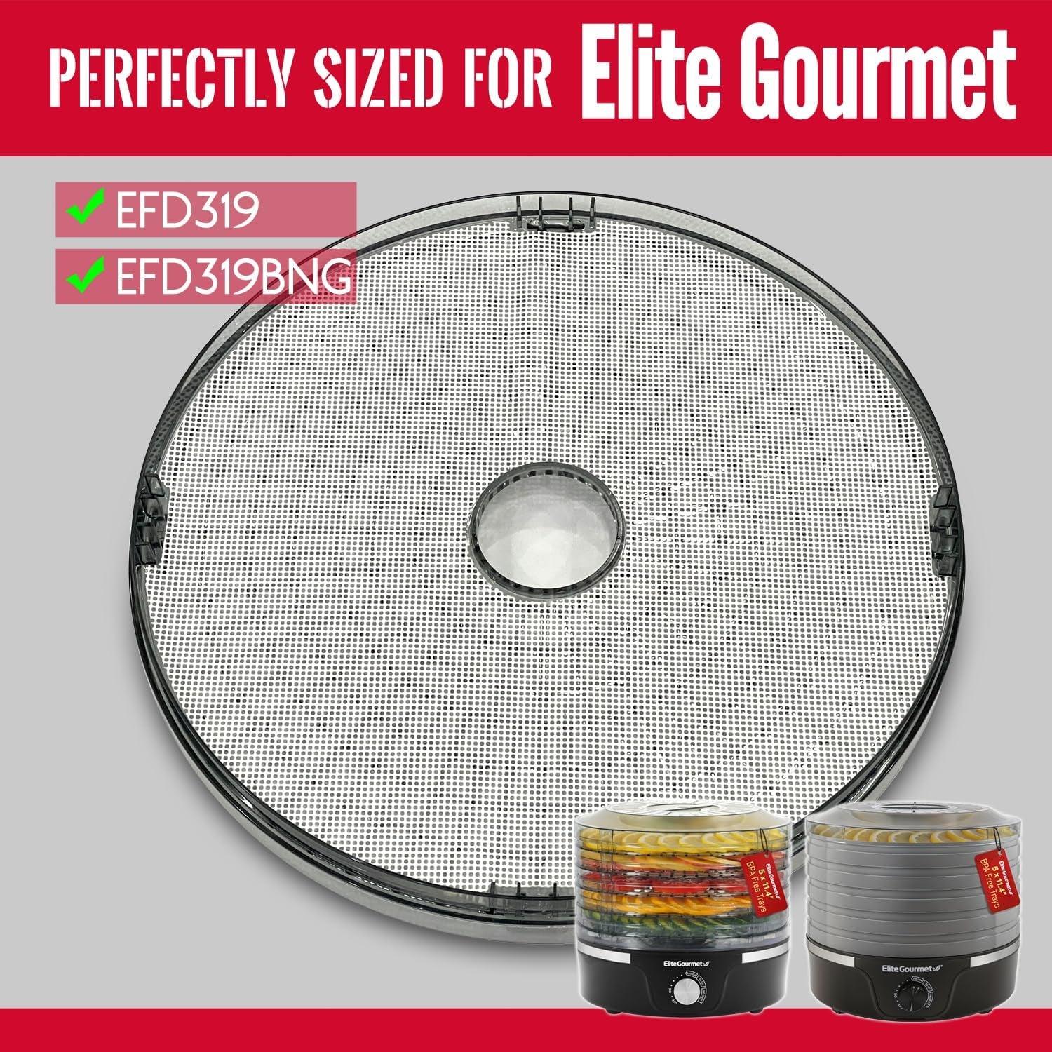 round Silicone Dehydrator Sheets for Elite Gourmet, Non-Stick BPA Free, Pack of 5 (Premium Reusable Food Dehydrator Mesh Mats)