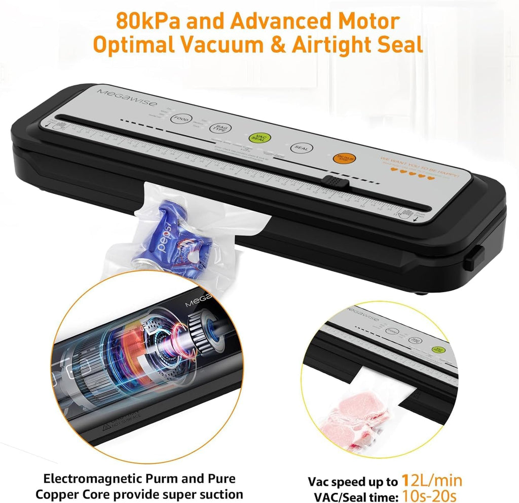 2025 Powerful Vacuum Sealer Machine | Compact Design | One-Touch Automatic | Seal in 10-20 Seconds | Dry, Moist, Wet, and Cold Modes | with 10 Vacuum Bags & Built-In Cutter (Grey)