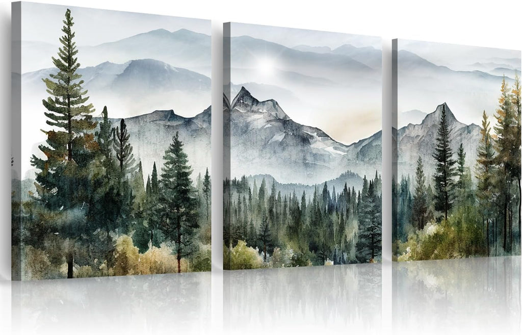 Wall Art for Living Room Modern Wall Decor for Bedroom Office Decor Abstract Mountain Forest Landscapes Ink Painting 3 Piece Framed Canvas Art Prints Ready to Hang Wall Pictures Home Decor