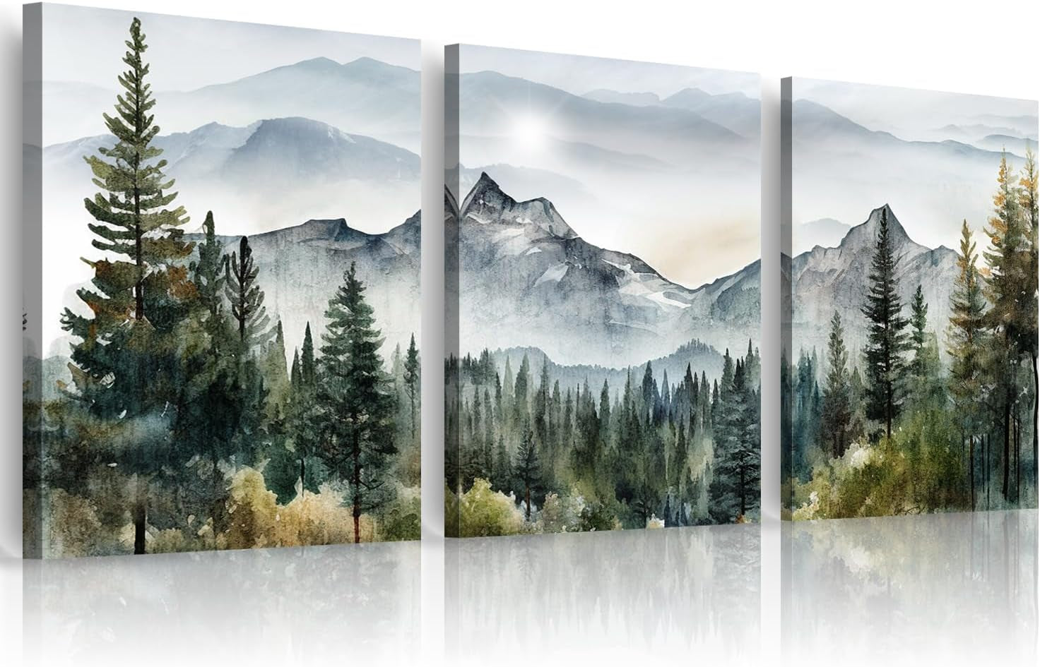 Wall Art for Living Room Modern Wall Decor for Bedroom Office Decor Abstract Mountain Forest Landscapes Ink Painting 3 Piece Framed Canvas Art Prints Ready to Hang Wall Pictures Home Decor