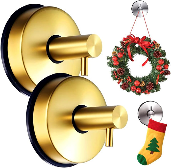 2PCS Suction Cup Hooks for Door Wreaths on Glass Suction Cup Hooks for Shower,2026 Hanging Towels for Window Door Bathroom Mirrors Christmas,Wreath Hanger Holder for Daily Use (Gold-2Pc)