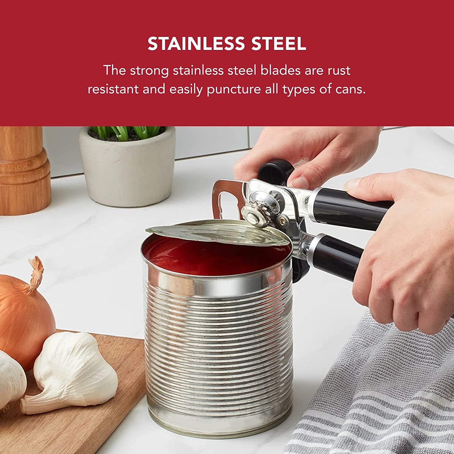 Kitchenaid Classic Multifunction Can Opener and Bottle Opener Easy to Use, Razor Sharp Stainless Steel Cutting Wheel, Soft Ergonomic Handles, Black