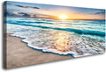 S02250 Canvas Prints Wall Art Beach Sunset Ocean Waves Nature Pictures Stretched Canvas Wooden Framed for Living Room Bedroom and Office