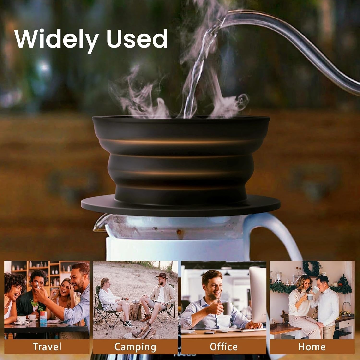 2-Packs Paperless Collapsible Pour over Coffee Dripper, Travel Pour over Coffee Maker Camping, Travel Pour over Coffee Kit, Camping Pour over Coffee Maker 1 Cup, Black