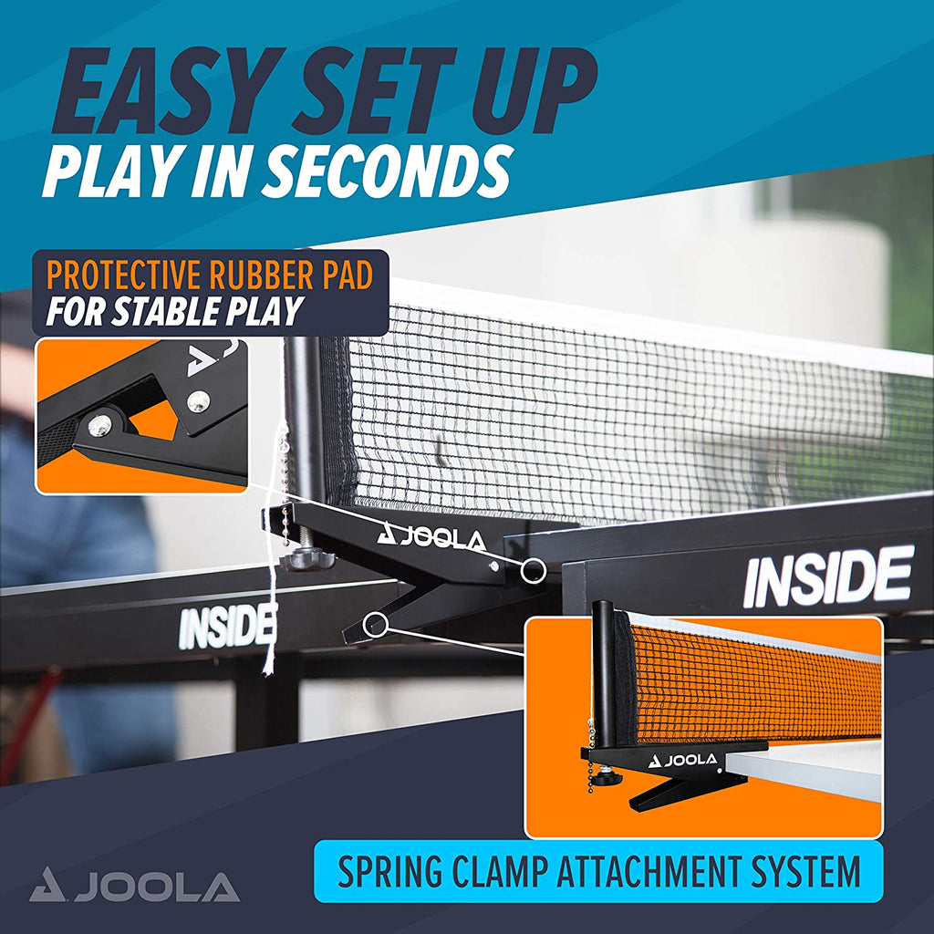 Premium inside Table Tennis Net and Post Set - Portable and Easy Setup 72" Regulation Size Ping Pong Spring Clamp Net, Black
