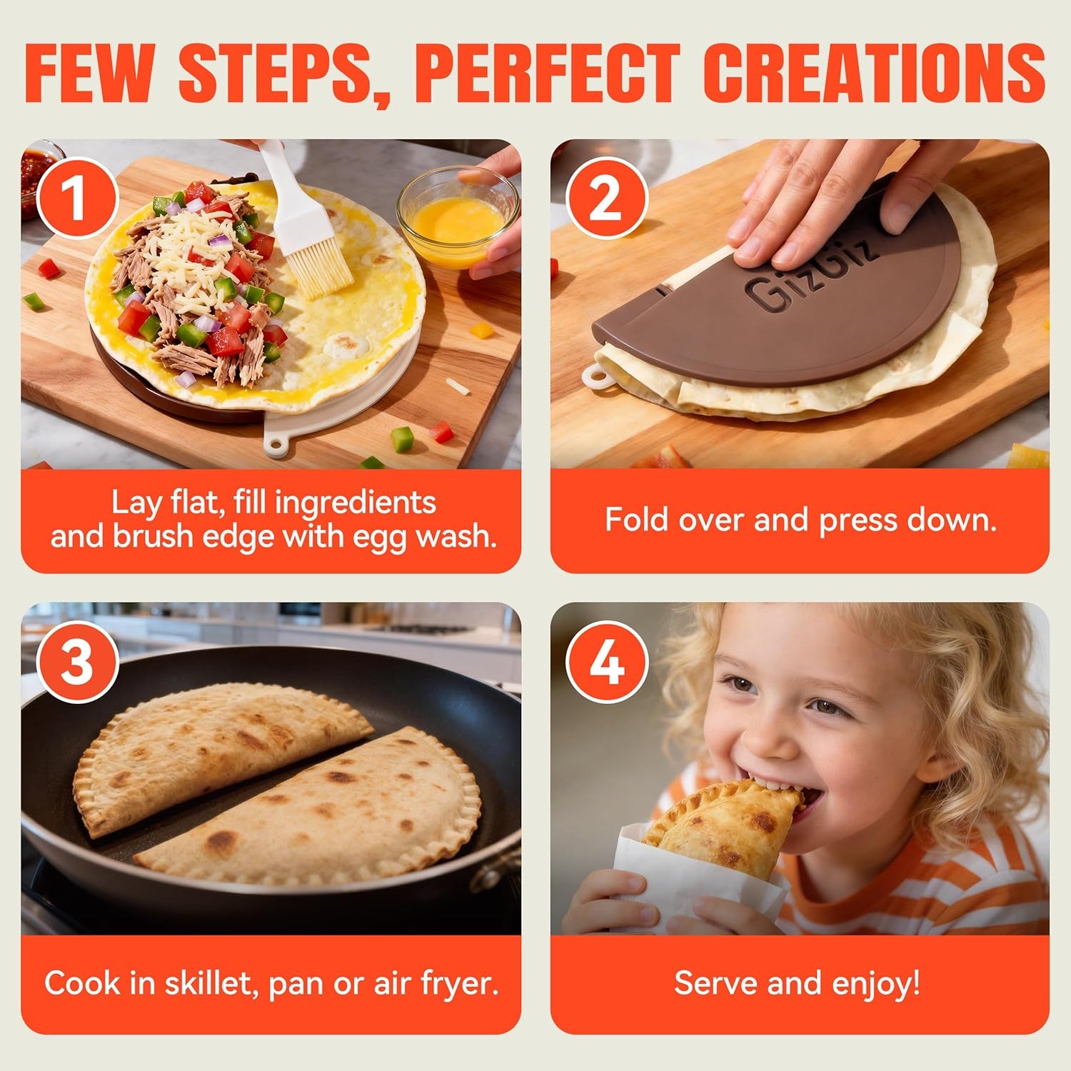Gizgiz Double-Serrated Tortilla Sealer, Empanada Maker Press, Tortilla Crimper for 8 Inch Tacos, Burrito Tortilla & Quesadilla, Bpa-Free, Dishwasher Safe, Brown