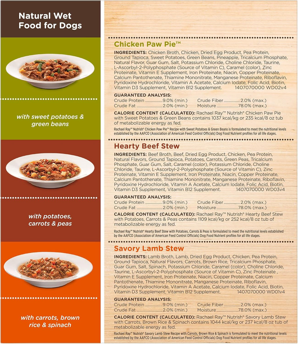 Rachael Ray Premium Natural Wet Dog Food, Savory Favorites Variety Pack, 8 Ounce Tub (Pack of 6)
