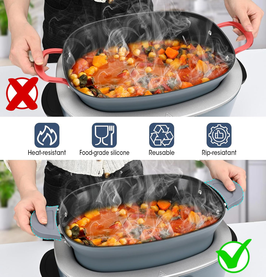 For Ninja Crockpot Slow Cooker Silicone Pot Handle Cover, for Ninja Foodi Possiblecooker Pro Silicone Handle Cover, Sleeve, Holder, Glove,Grip,Kitchen Accessories,Heat-Resistant,No More Hand Burns