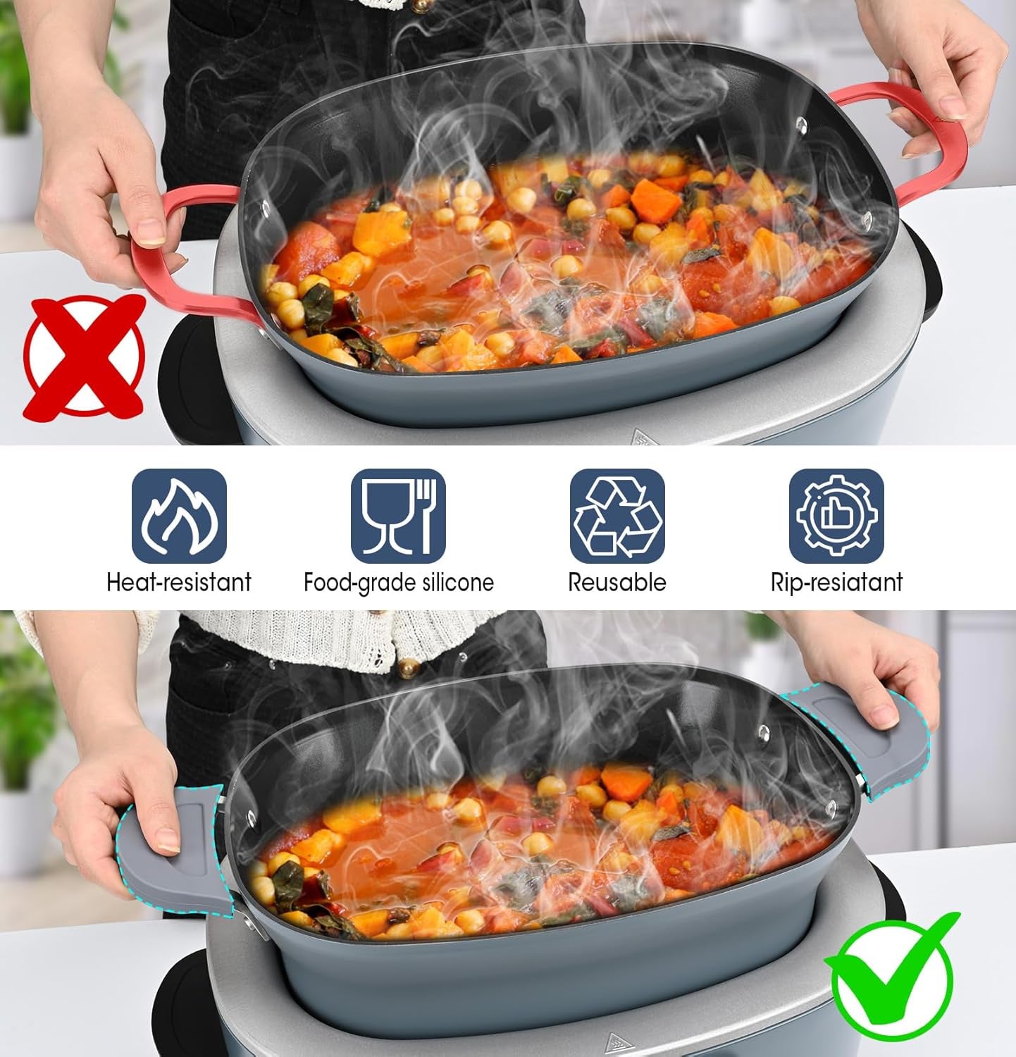 For Ninja Crockpot Slow Cooker Silicone Pot Handle Cover, for Ninja Foodi Possiblecooker Pro Silicone Handle Cover, Sleeve, Holder, Glove,Grip,Kitchen Accessories,Heat-Resistant,No More Hand Burns