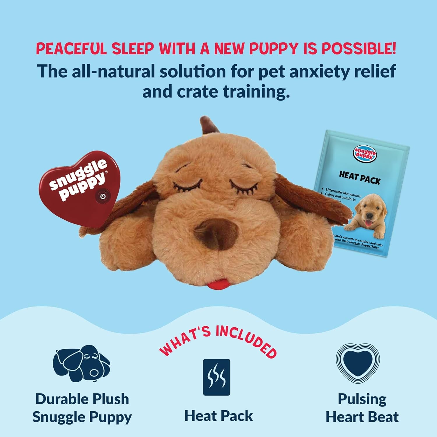 Original Heartbeat Puppy Toy with Real-Feel Pulse & Heat Pack, Calming Sleep Aid for Puppy Anxiety, Crate Training, First Nights & New Puppy Transition - Biscuit