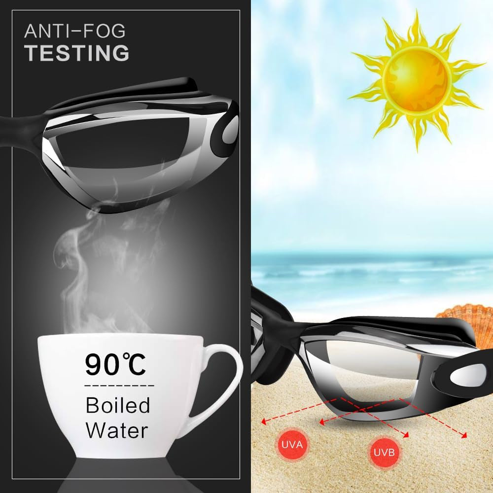 Swim Goggles Swimming Goggles No Leaking with Nose Clip, Earplugs, Swim Cap and Case for Men Women