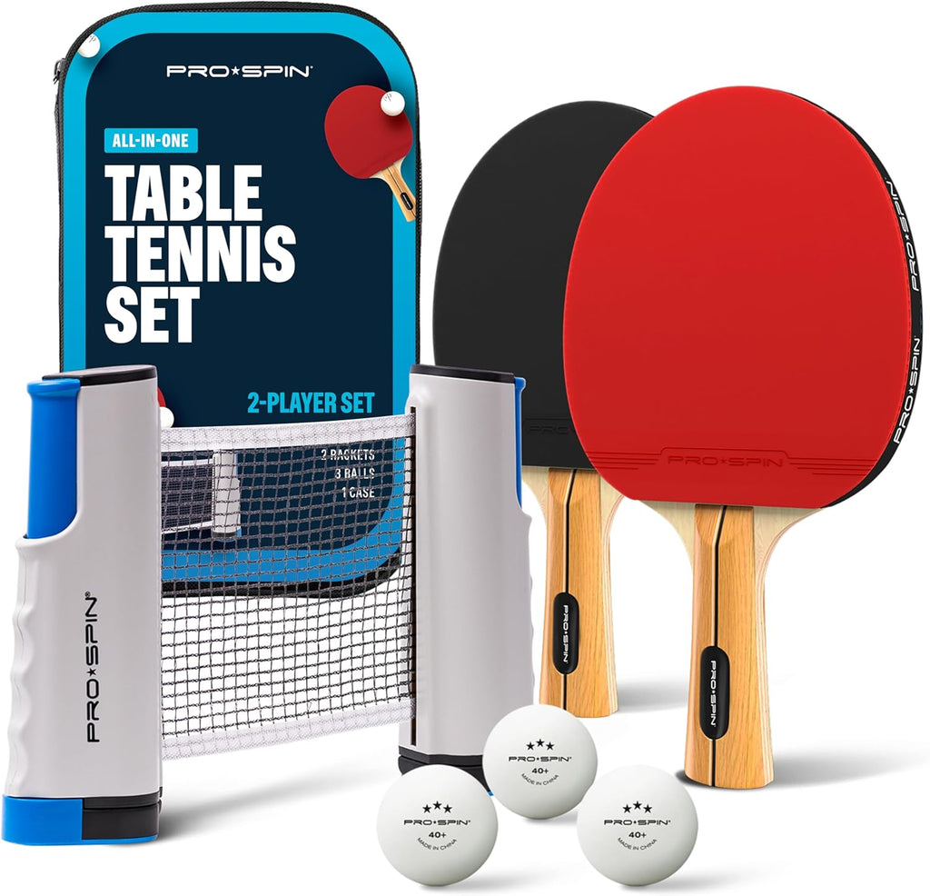Portable Ping Pong Set with Retractable Ping Pong Net for Any Table, All-In-One Table Tennis Set with Ping Pong Paddles, Balls & Case, Table Top Family Game